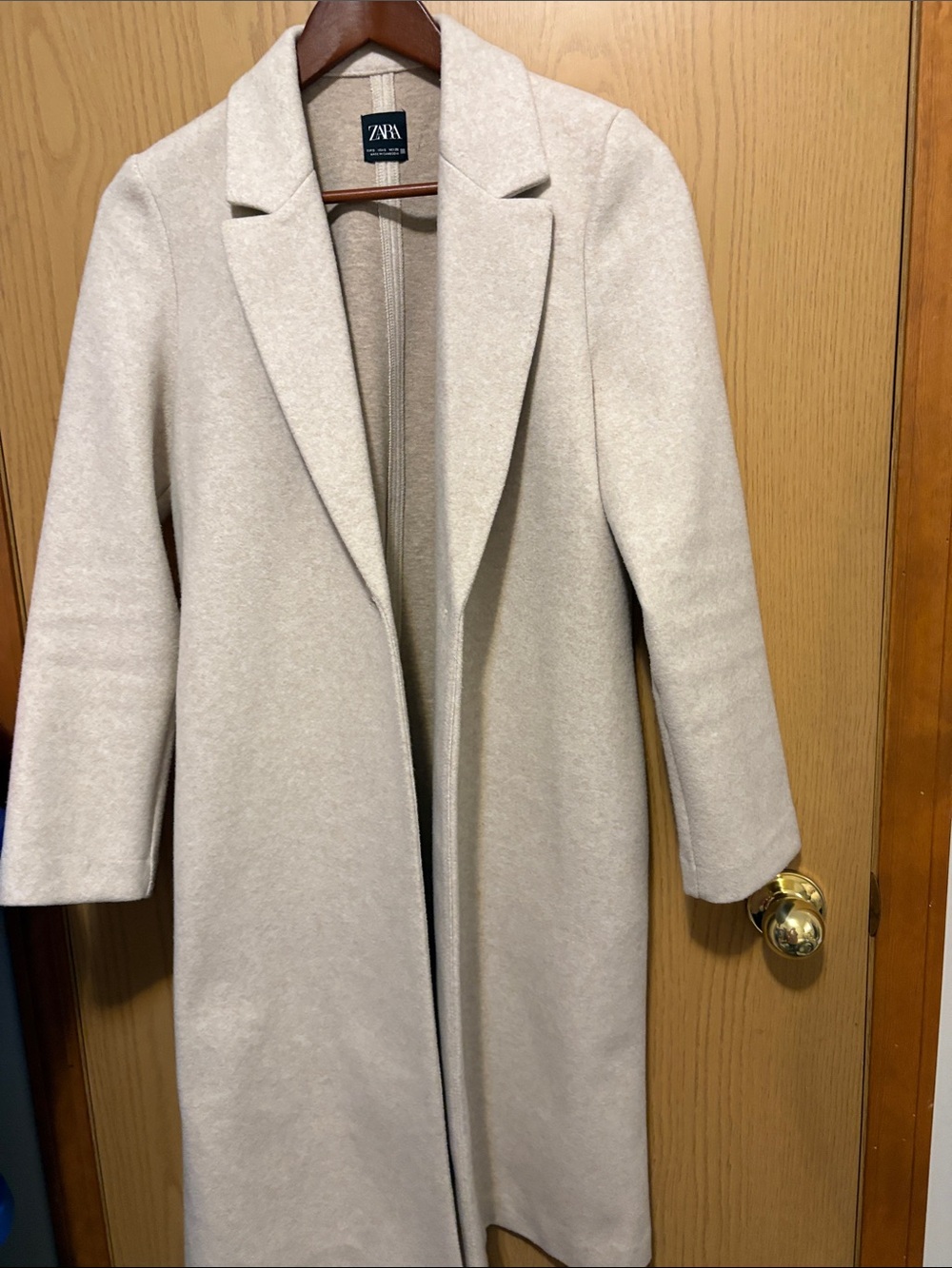 Zara Cream Long Wool-Blend Trench Coat